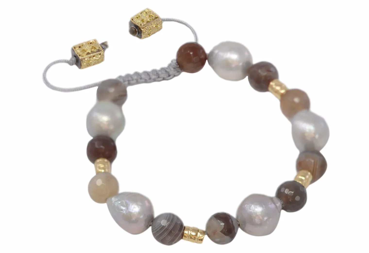Agate and Pearl Beaded Pull Bracelet