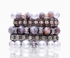 Agate and Pearl Beaded Pull Bracelet