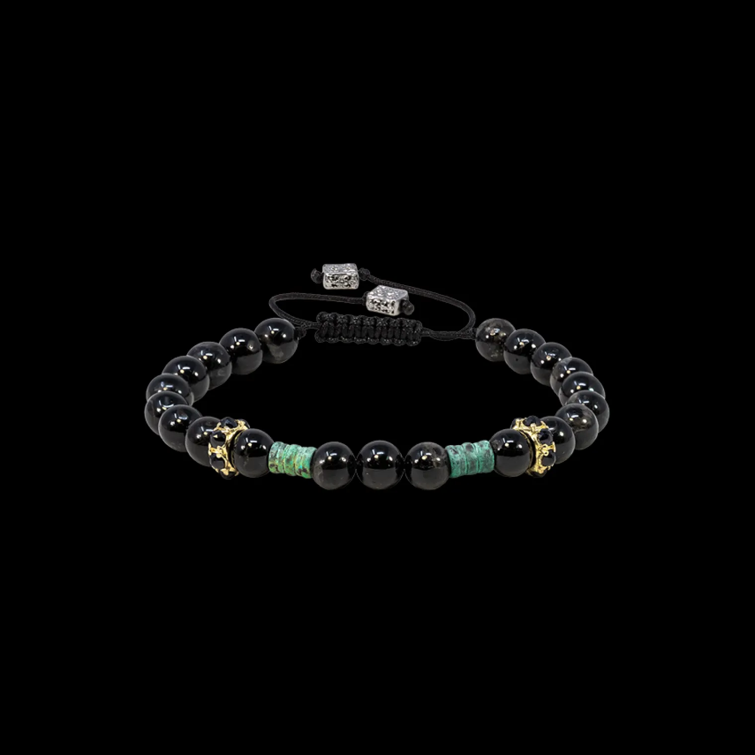 ARTIFACT BEADED PULL BRACELET WITH BLACK TOURMALINE AND SAPPHIRE