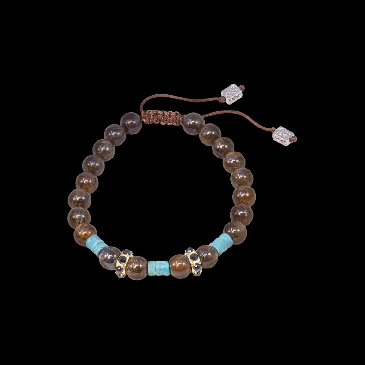 ARTIFACT BEADED PULL BRACELET WITH BRONZITE AND BLACK SAPPHIRE