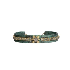 ARTIFACT KICK CUFF BRACELET WITH TEAL PATINA AND GREY DIAMONDS