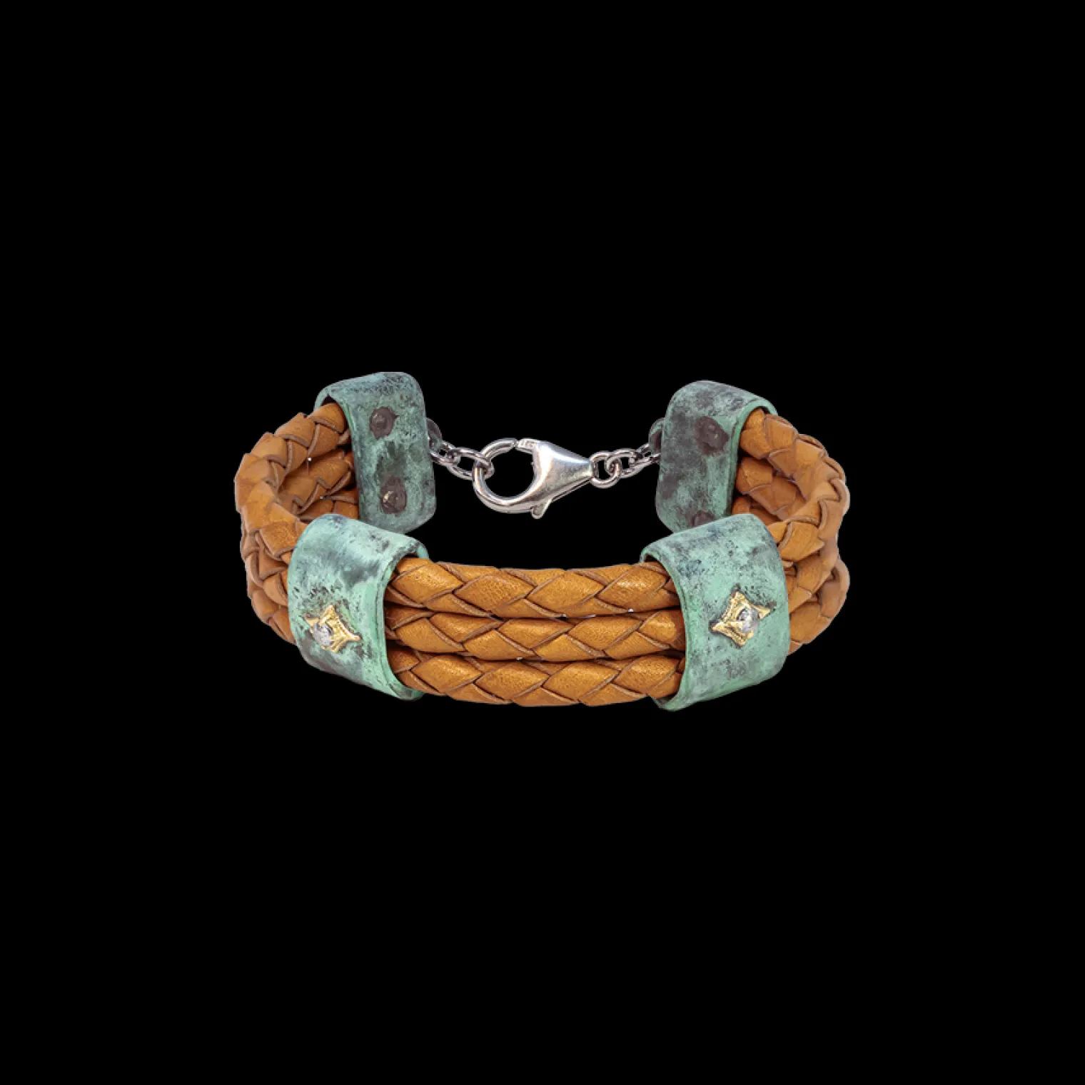 ARTIFACT TEAL PATINA AND BROWN LEATHER BRACELET