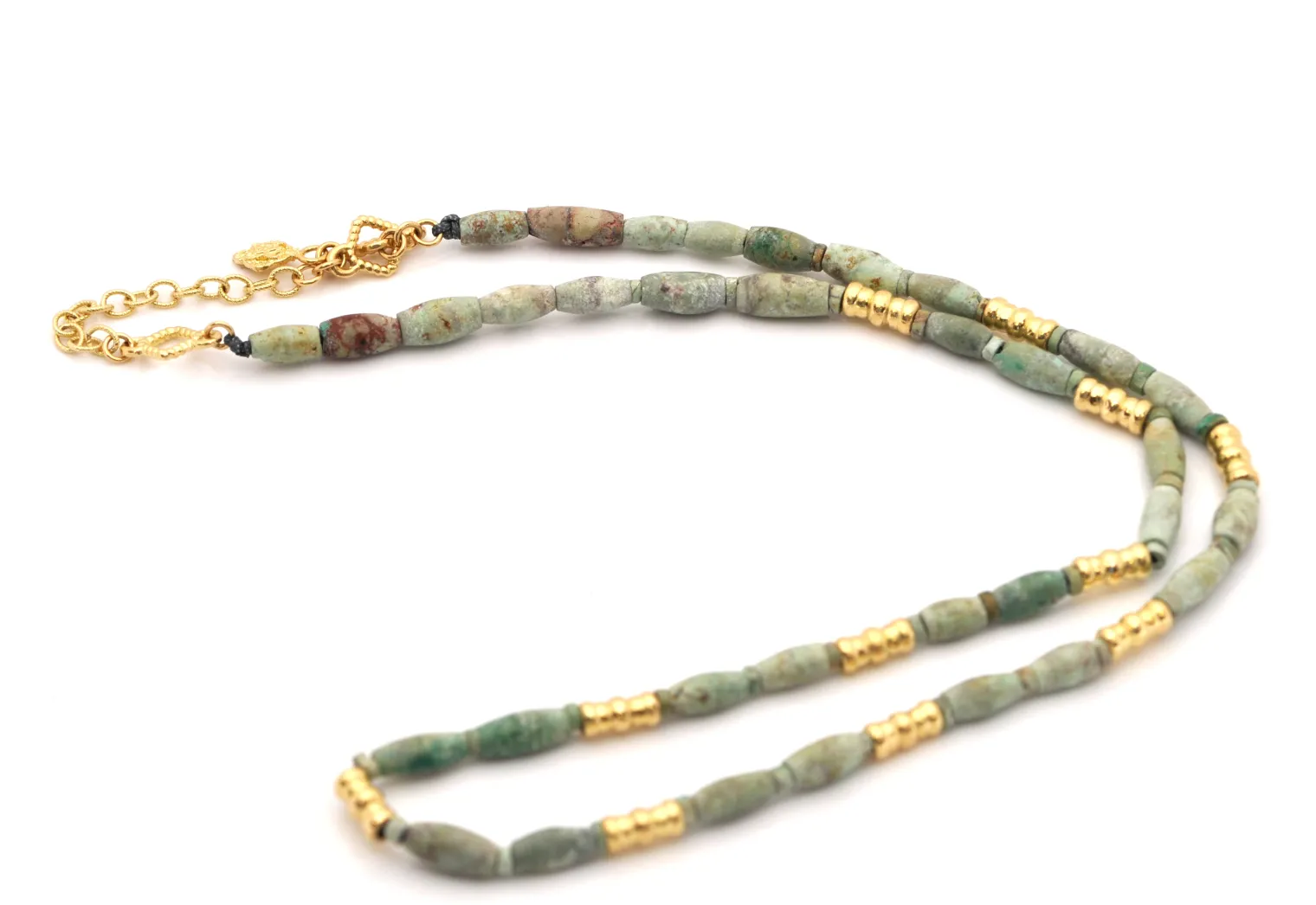 18" BEADED NECKLACE WITH ANCIENT TURQUOISE AFGHANI