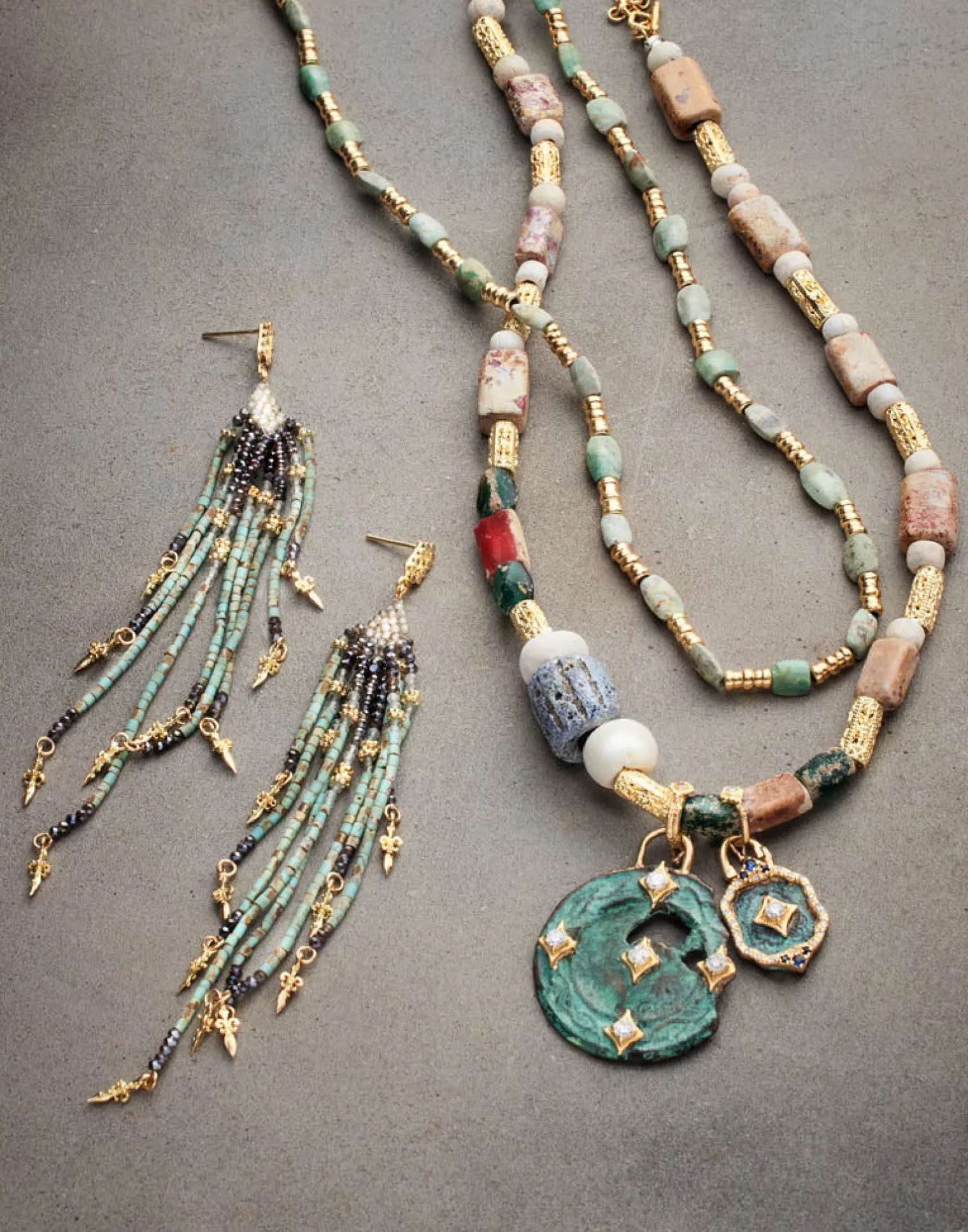 20" BEADED NECKLACE WITH ANCIENT TURQUOISE AFGHANI