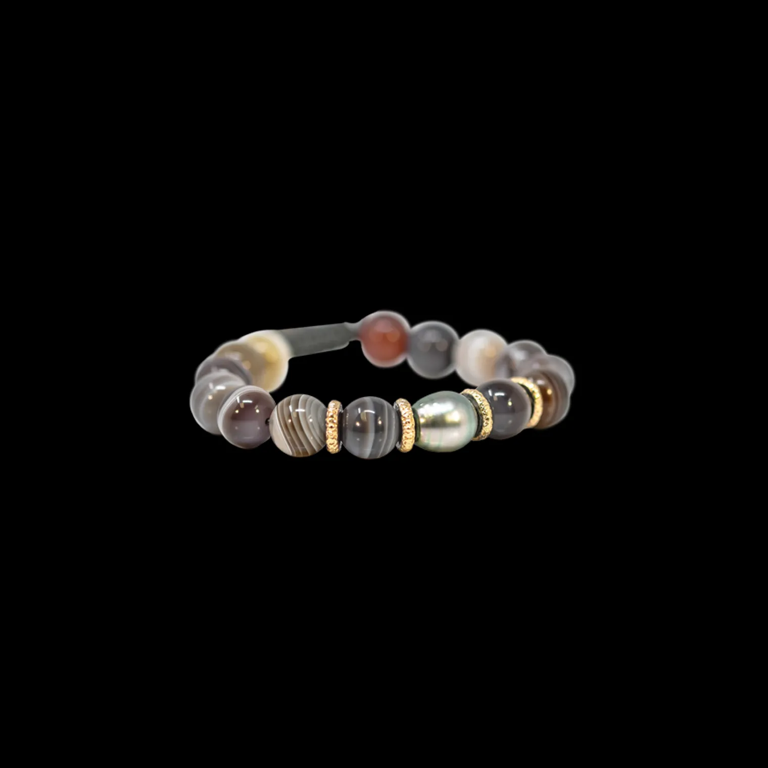 BEADED PULL BRACELET WITH TAHITIAN PEARLS AND BOTSWANA