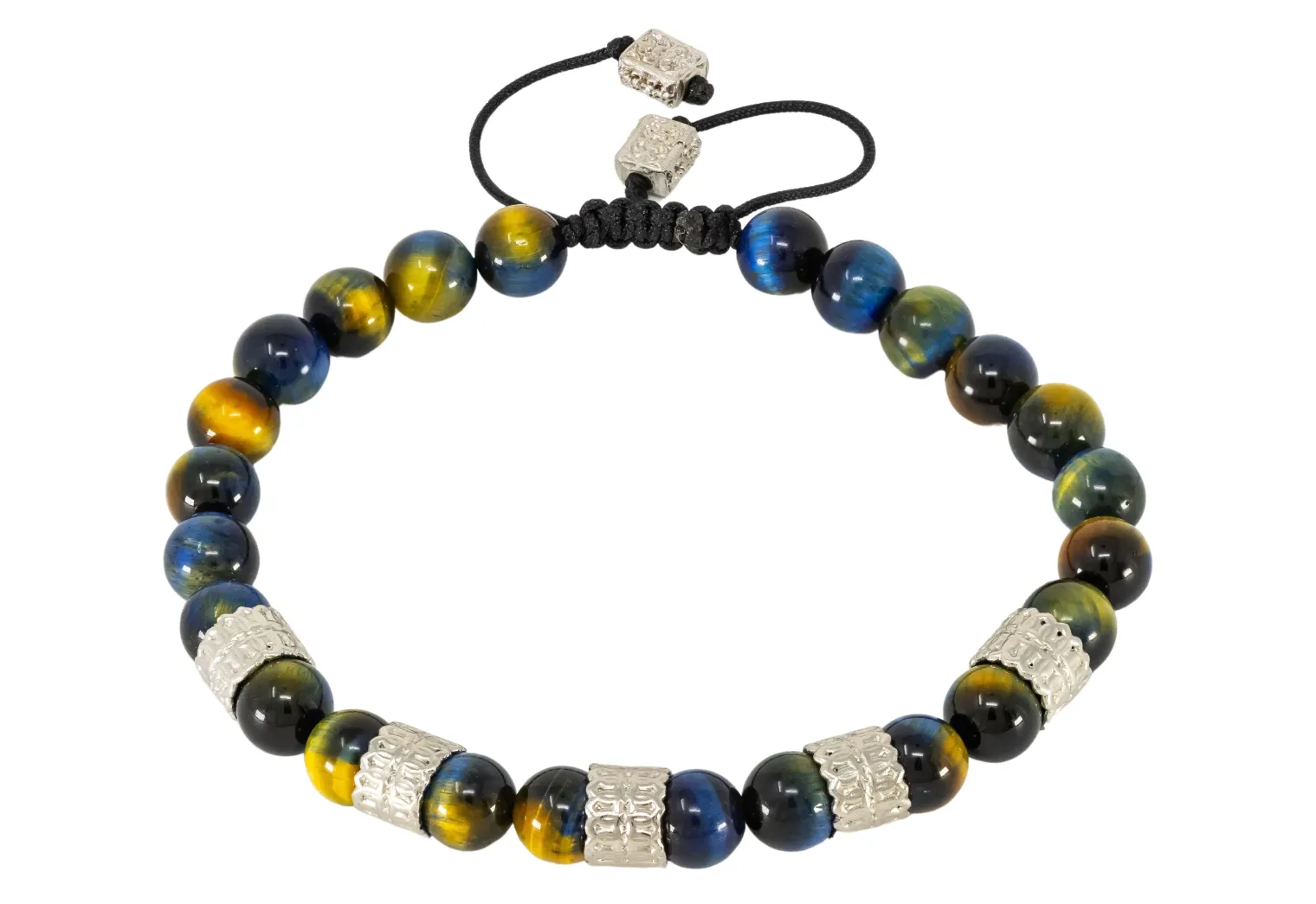 BEADED PULL BRACELET WITH YELLOW BLUE TIGER