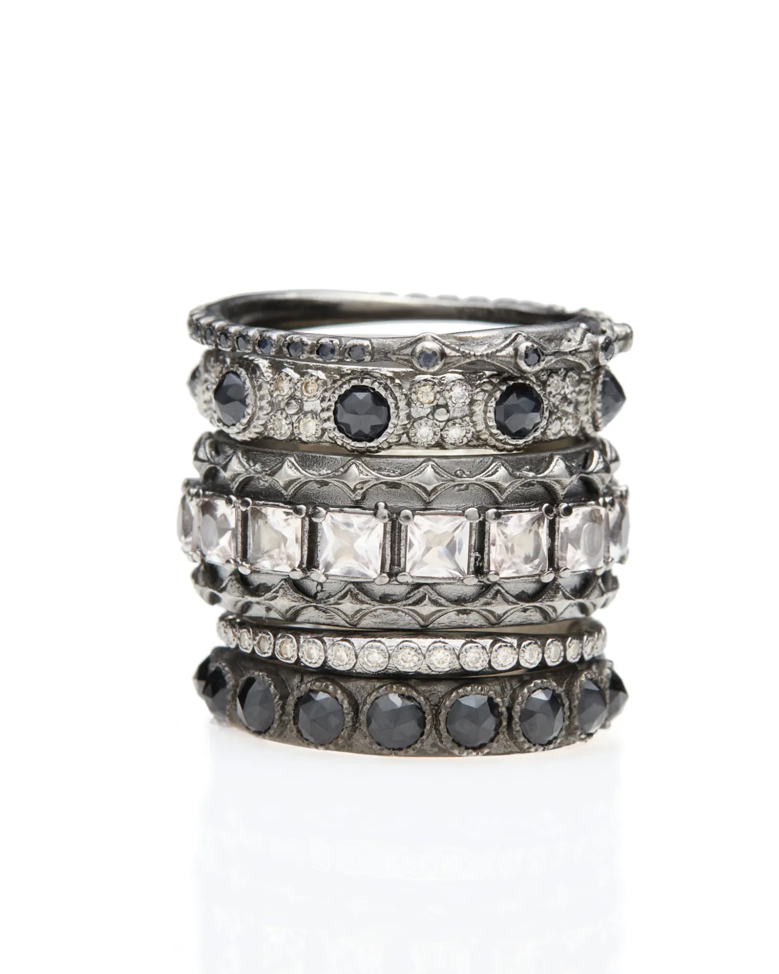 BLACK DIAMOND ROSE CUT STACK RING