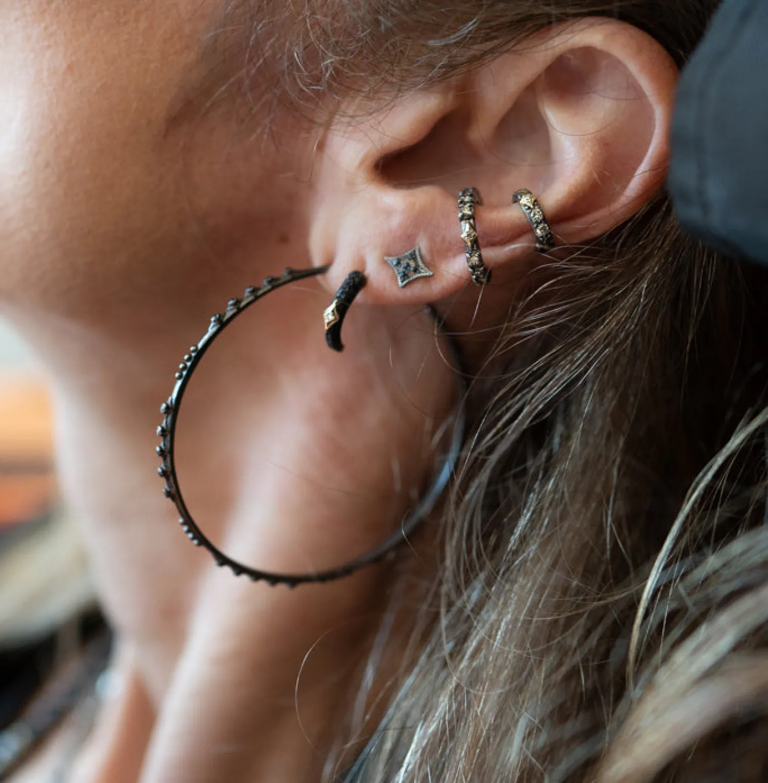 BLACK SAPPHIRE PAVE DAGGER STUD EARRINGS
