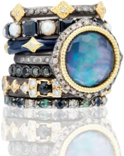 Black Sapphire Scroll Stack Band Ring
