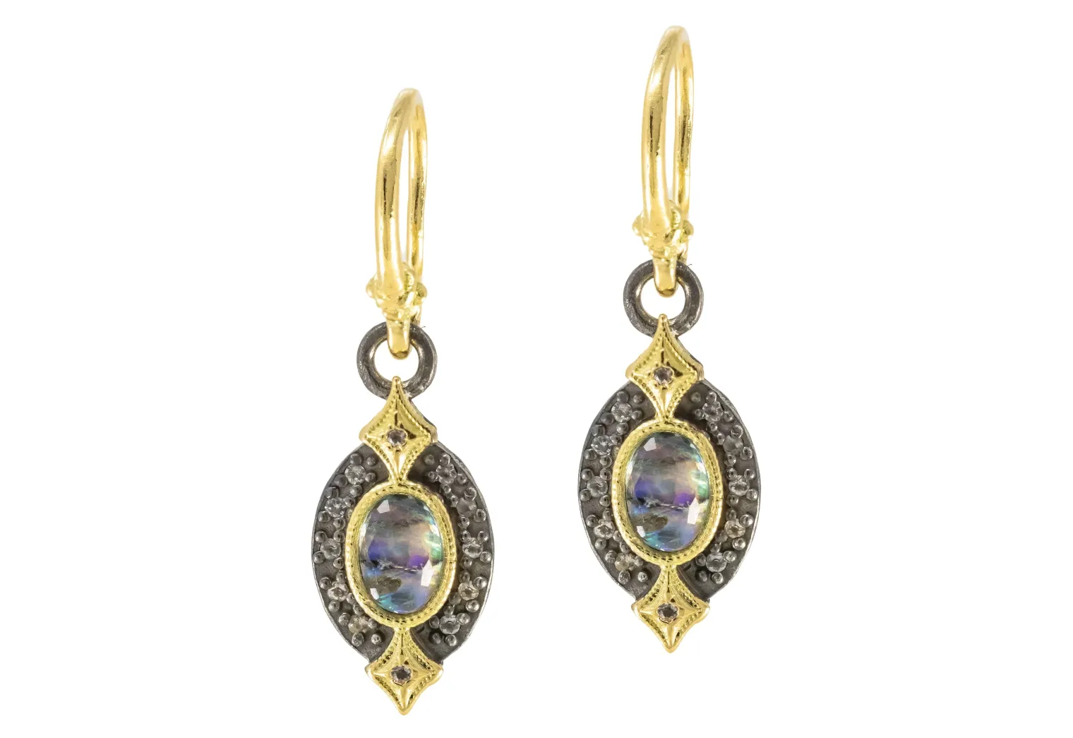 BLUE MOTHER OF PEARL ON CRIVELLI DROP EARRINGS