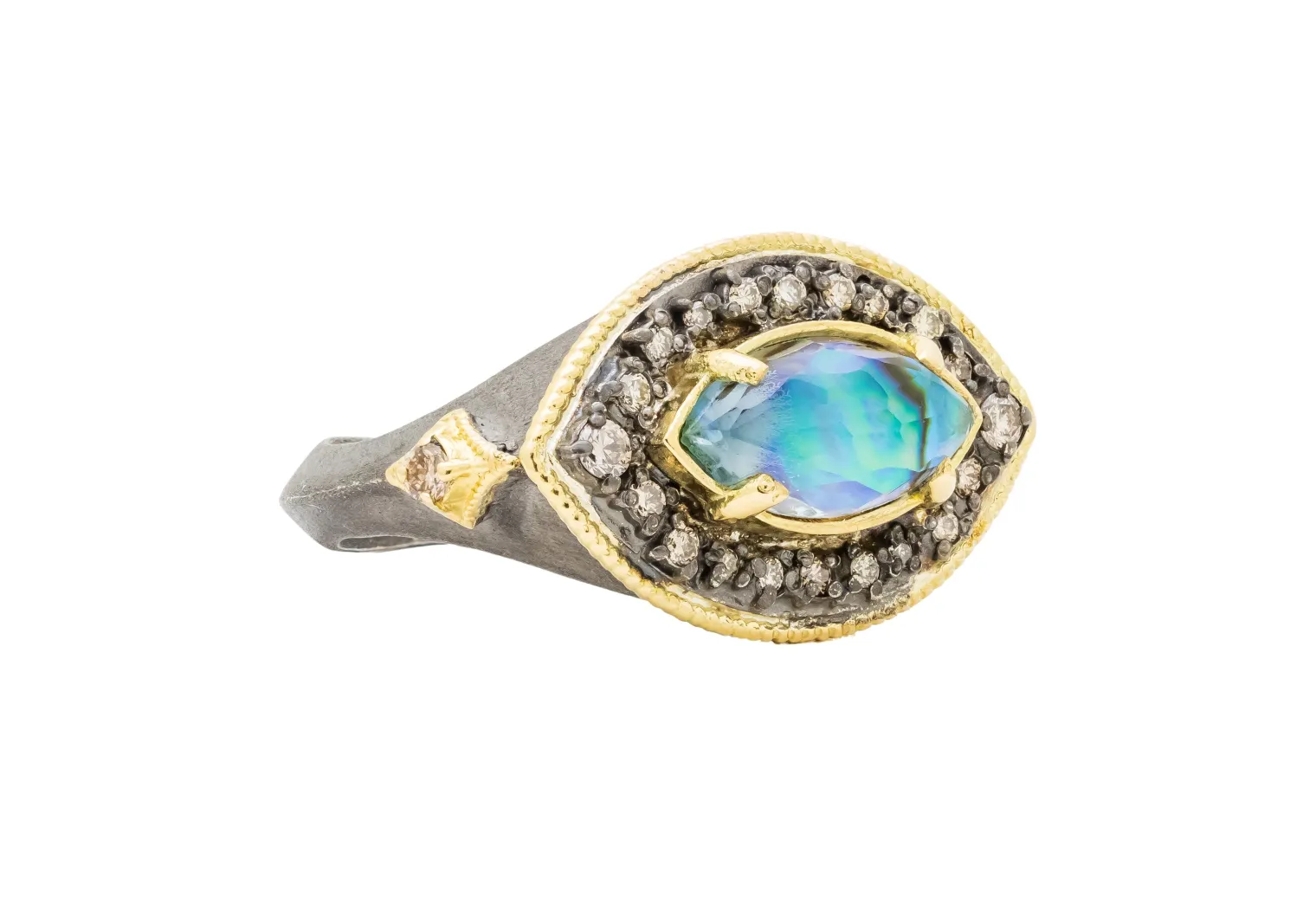 BLUE MOTHER OF PEARL SIGNET RING