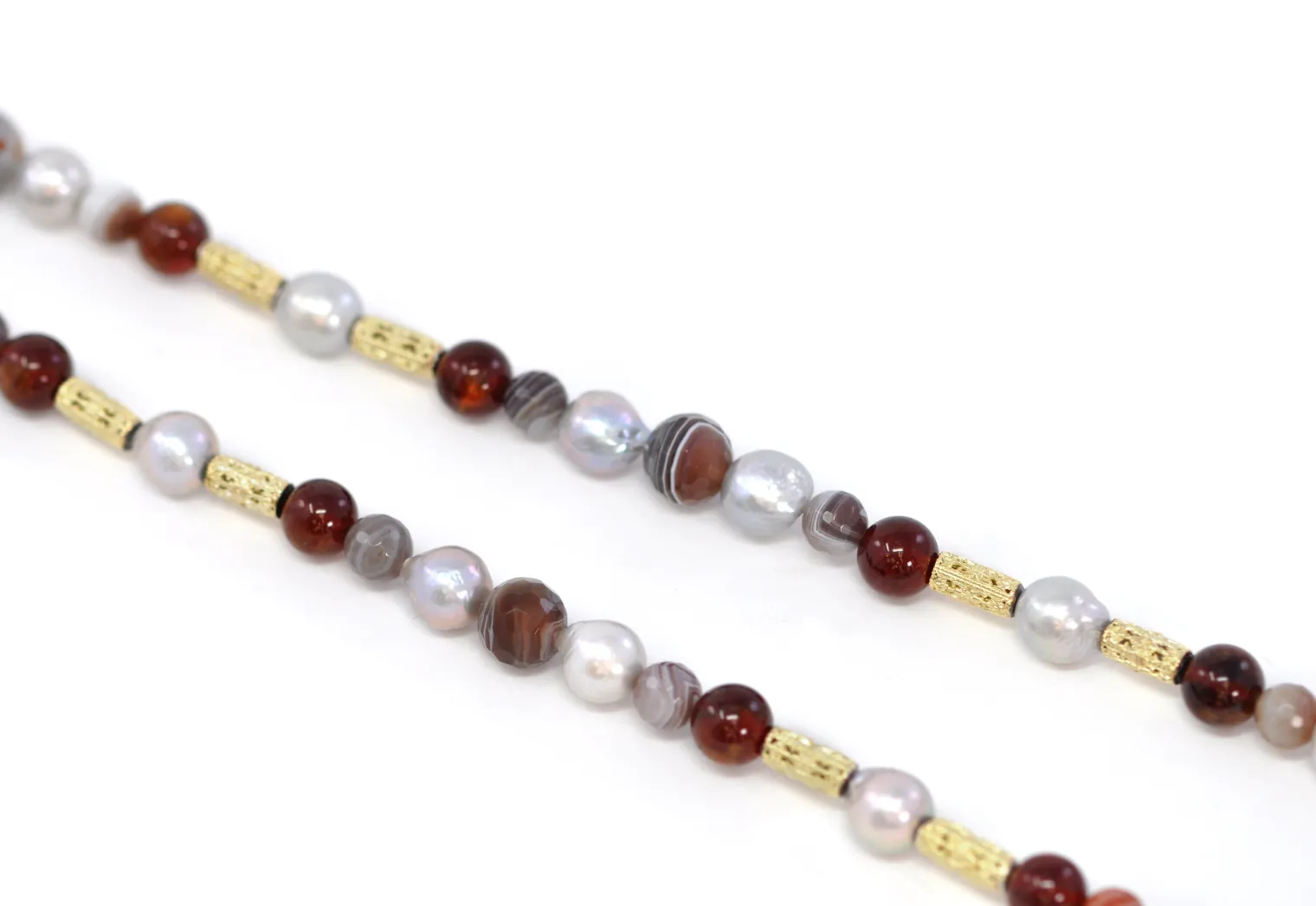 Botswana Agate, Pearls, and Garnet Beaded Necklace