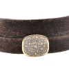 BROWN DOUBLE WRAP PAVE MEDALLION LEATHER BRACELET