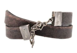 BROWN DOUBLE WRAP PAVE MEDALLION LEATHER BRACELET
