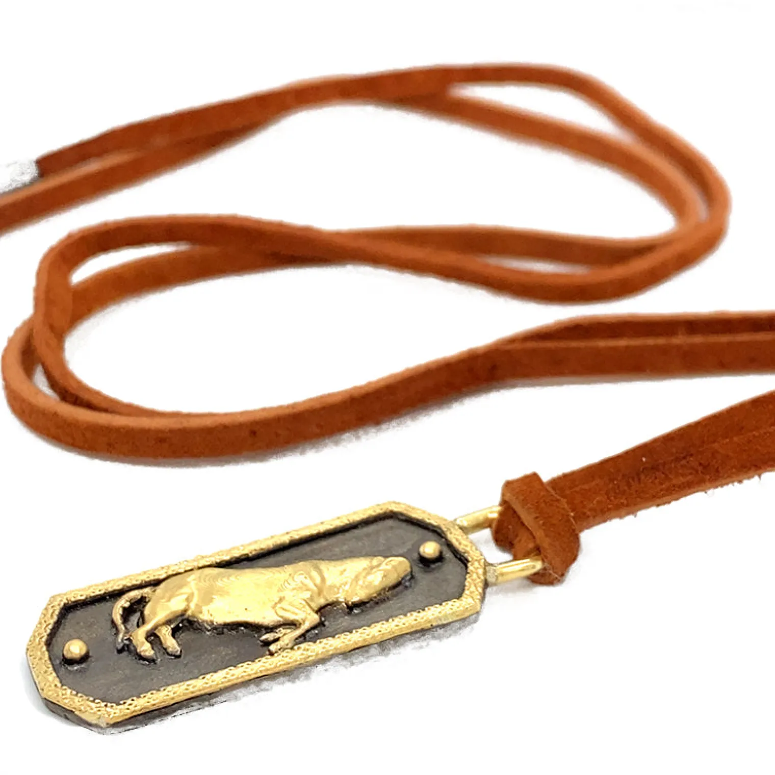 Bull Shield Pendant Leather Necklace