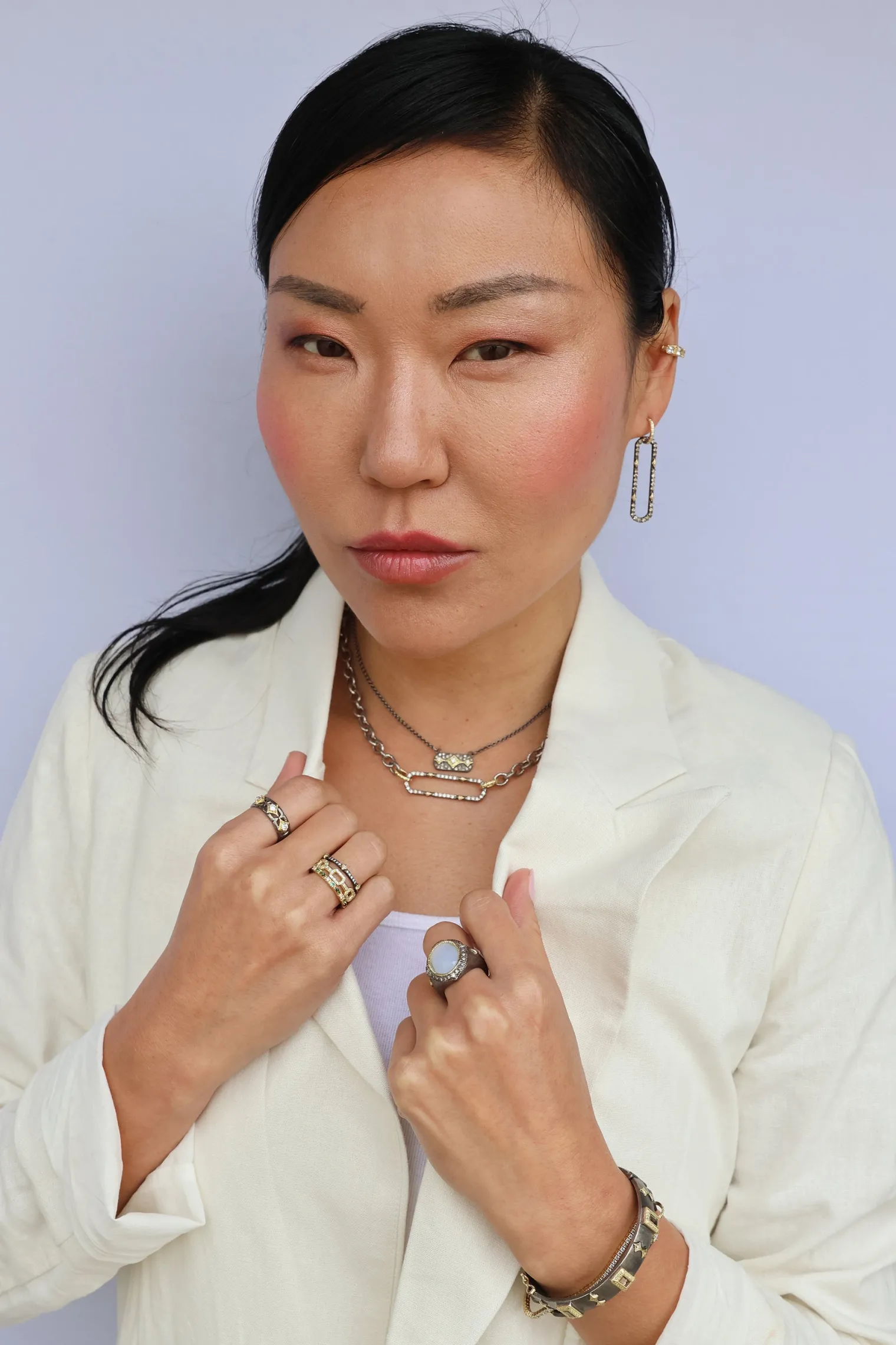 17" CHAIN LINK NECKLACE WITH PAVE PAPERCLIP
