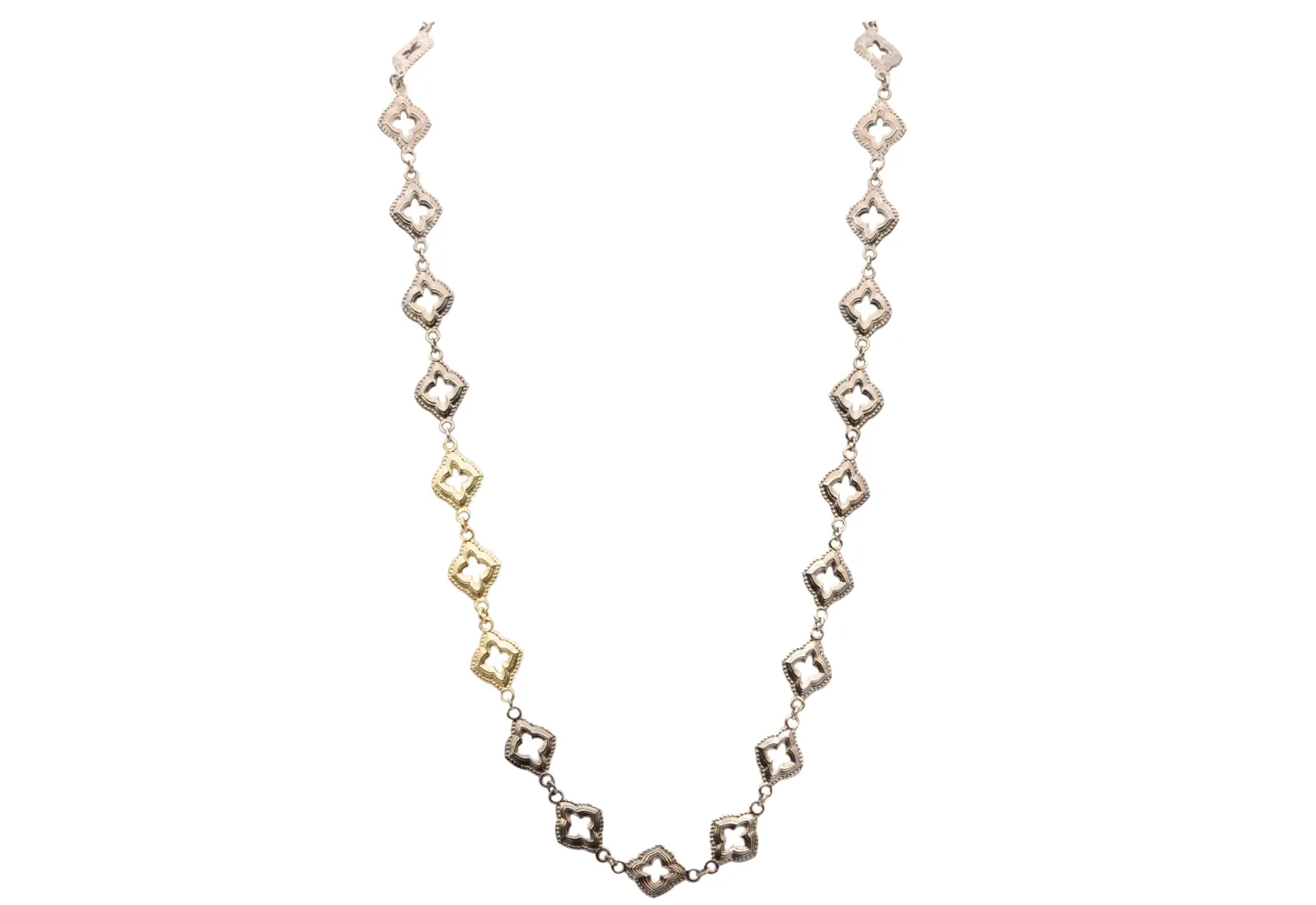 CHAIN LINK NECKLACE WITH OPEN SCROLLS