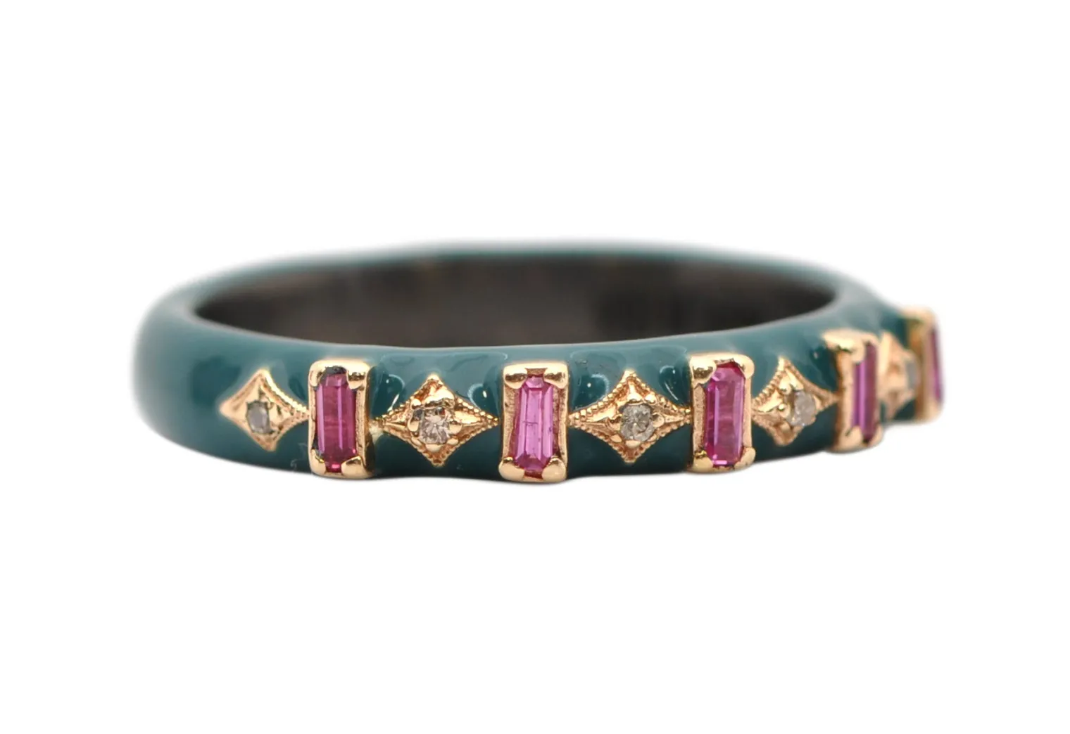 CRIVELLI AND PINK BAGUETTES ENAMEL STACK RING