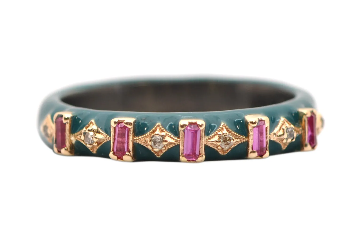CRIVELLI AND PINK BAGUETTES ENAMEL STACK RING