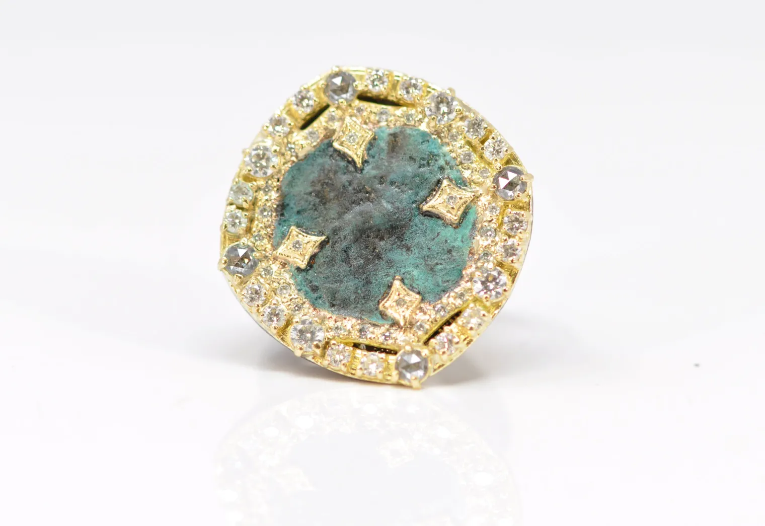DISC ARTIFACT TEAL PATINA STATEMENT RING