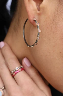 Enamel Evil Eye Stations Hoop Earrings