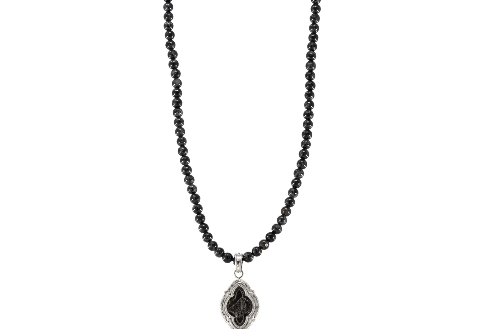 26' GREY RUTILATED QUARTZ ROUND BEADS NECKLACE