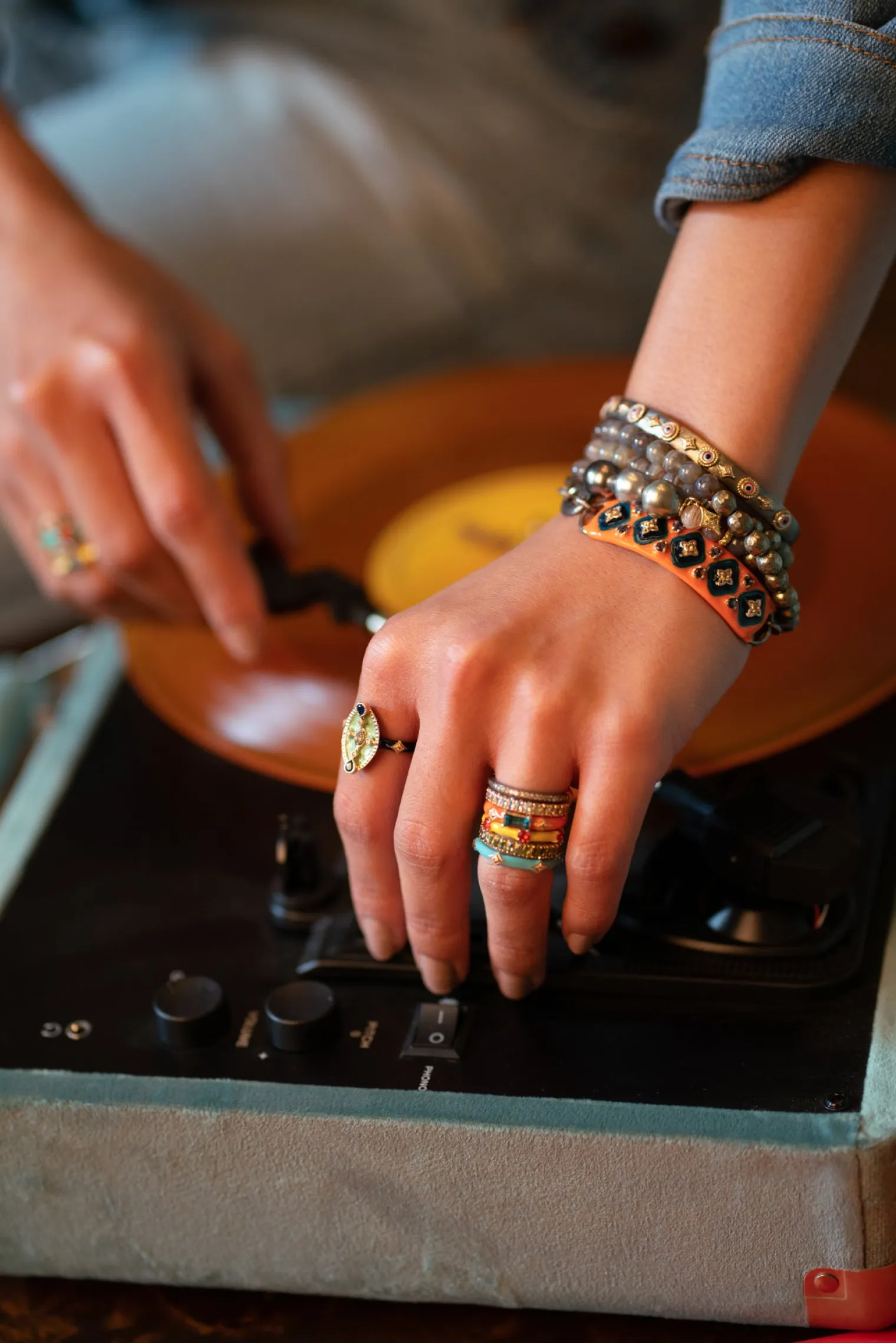 Half Enamel and Half Stack Band Ring