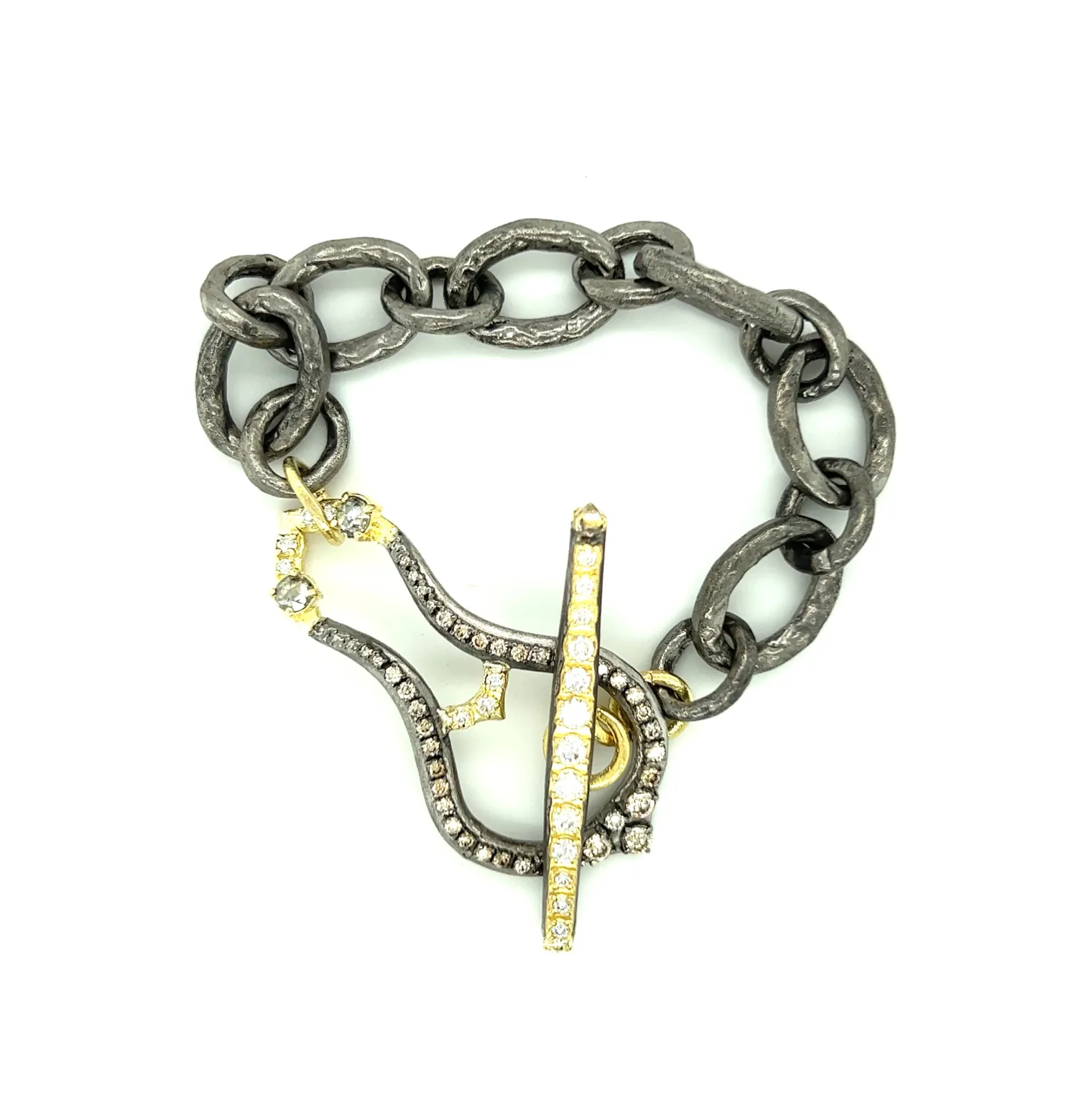 HORSESHOE LINK BRACELET WITH GREY AND WHITE DIAMONDS