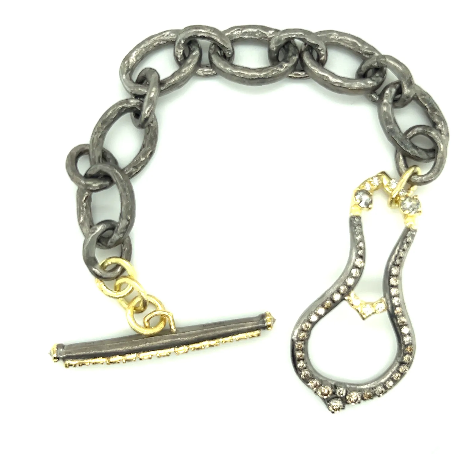 HORSESHOE LINK BRACELET WITH GREY AND WHITE DIAMONDS