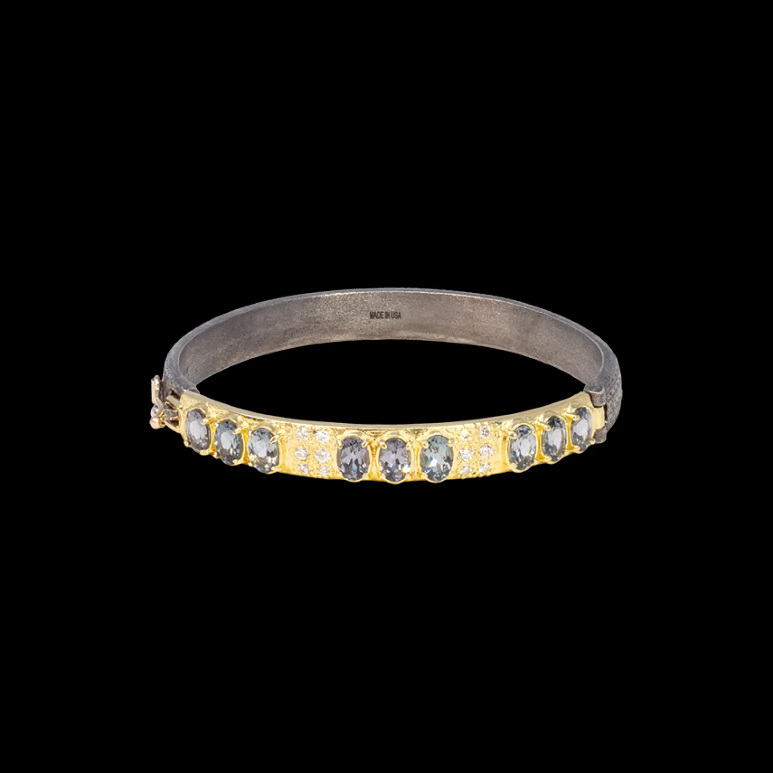 HUGGIE BRACELET WITH WHITE DIAMONDS AND BLUE LAVANDER GREY SPINEL