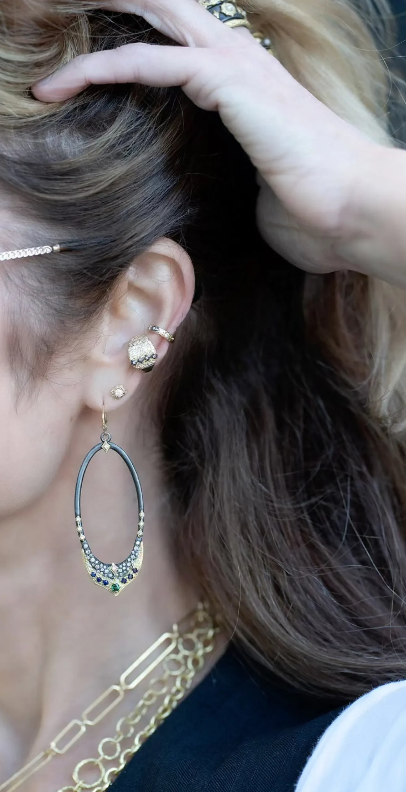 LARGE ELONGATED POINTED OVAL DROP EARRINGS