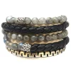 LEATHER AND LABRADORITE GREY BEADED BRACELET