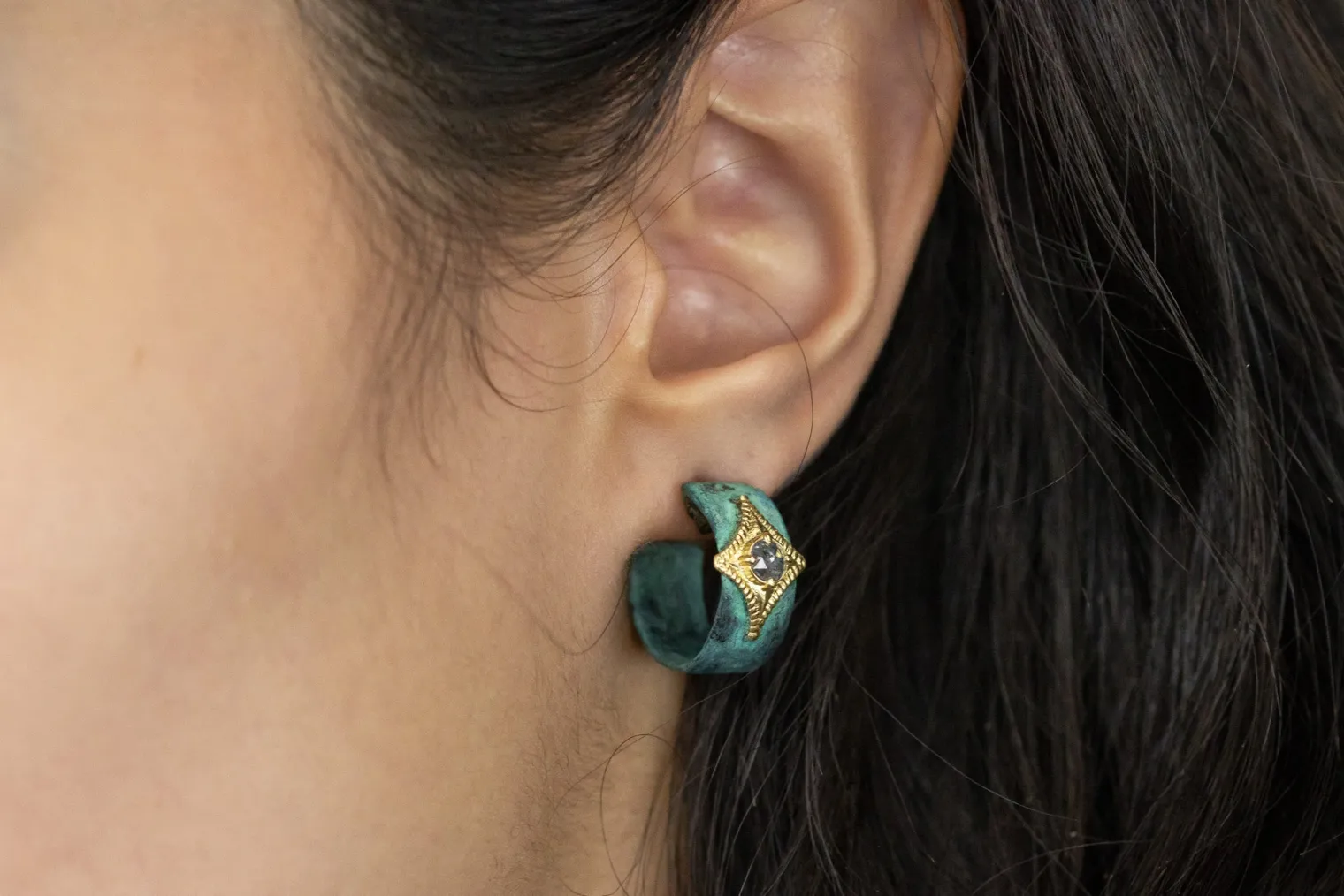 15MM ARTIFACT TEAL PATINA GREY DIAMOND CRIVELLI HOOP EARRING