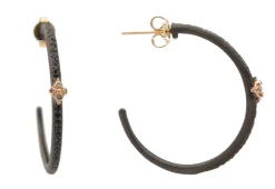 28MM BLACK PAVE HOOP EARRINGS