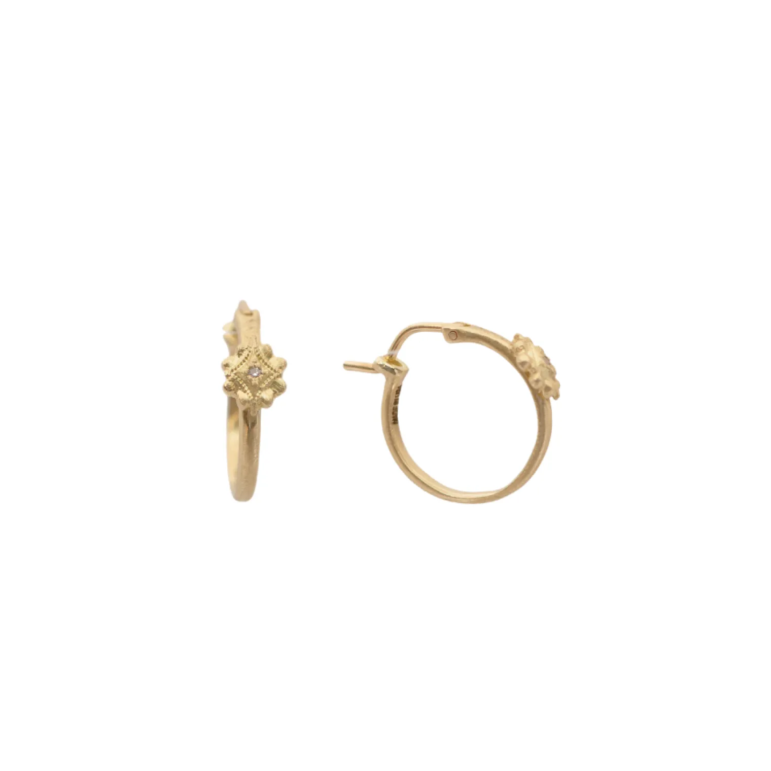 13MM BRUSHED MATTE FLORAL HUGGIE HOOP EARRINGS