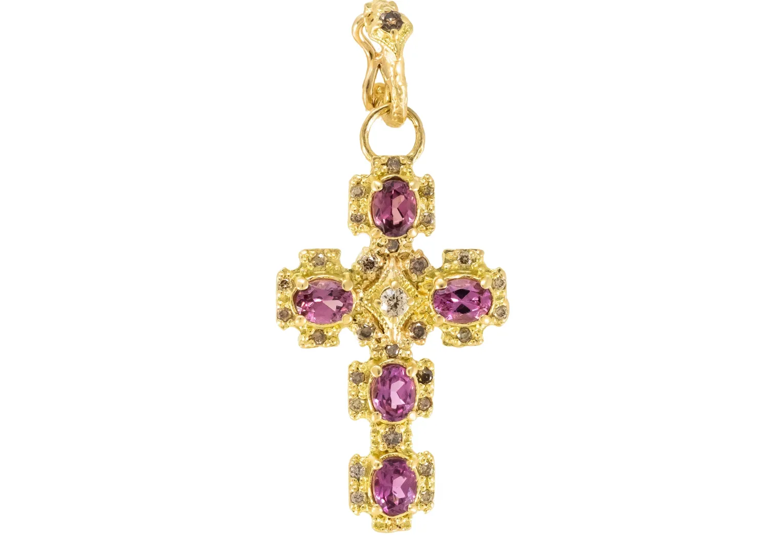 30MM GOLD CROSS WITH PURPLE GARNET