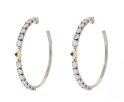 35 MM GREY SPINEL  AND RAINBOW MOONSTONE  HOOP EARRINGS