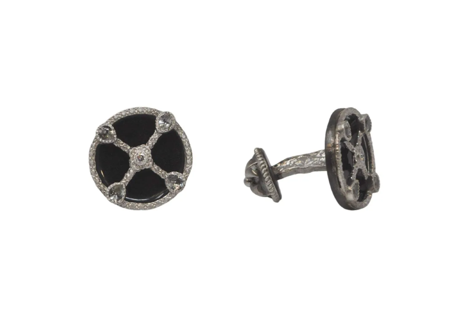 17MM ROUND SHIELD BLACK ENAMEL CUFFLINKS