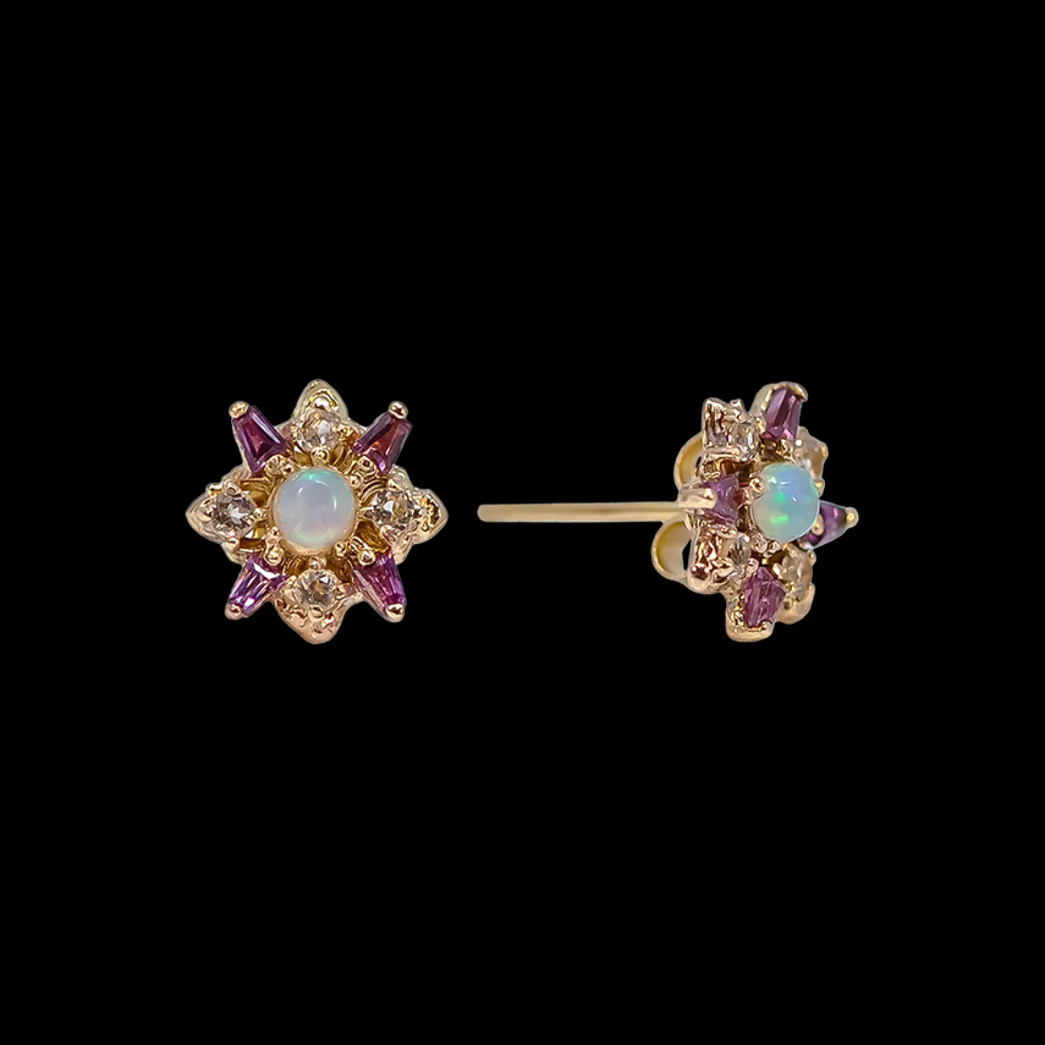 3 MM SQUARE OPAL AND MORGANITE STUD EARRINGS