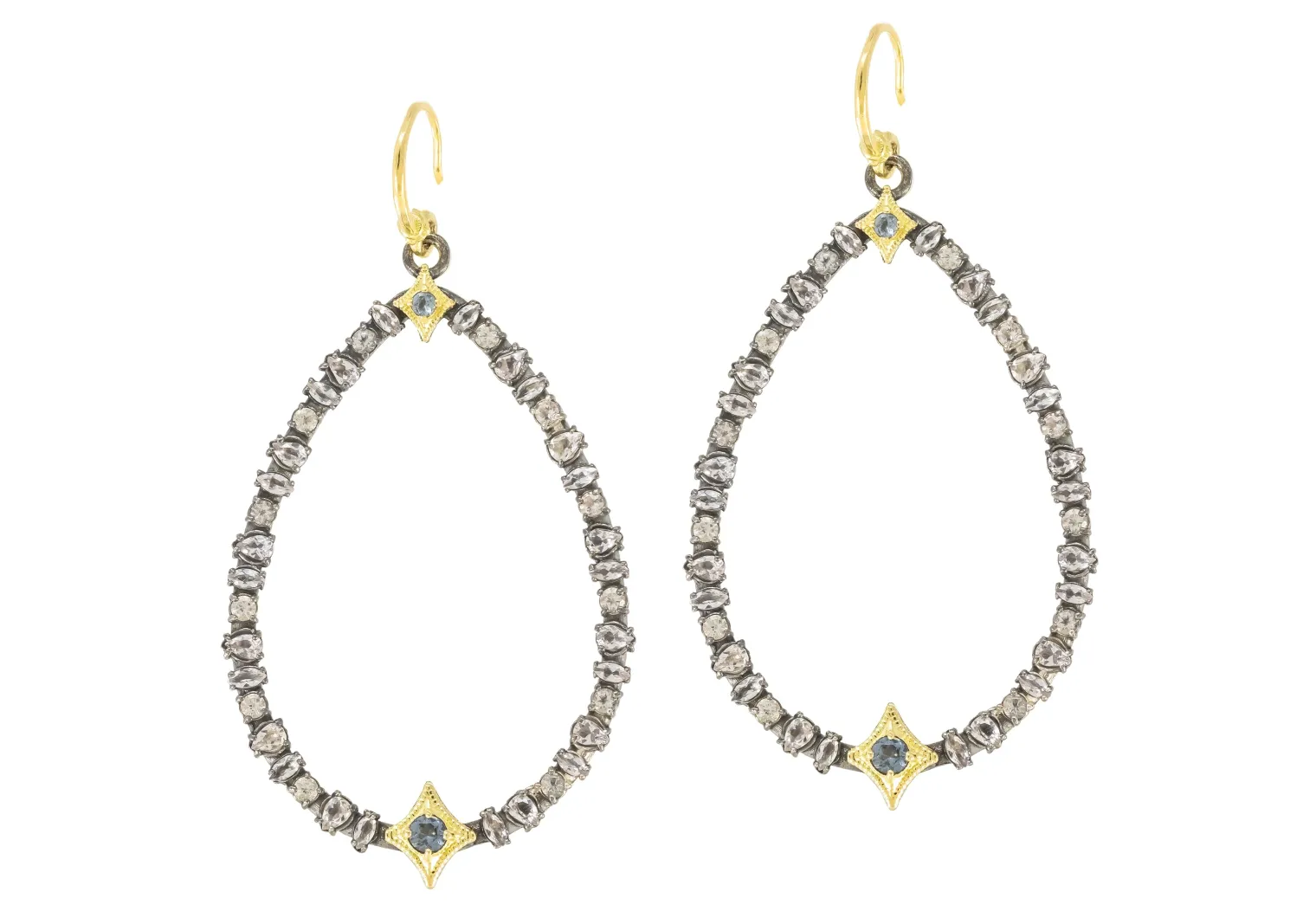 OPEN PEAR WHIT GREY SPINEL AND MORGANITE DROP EARRINGS