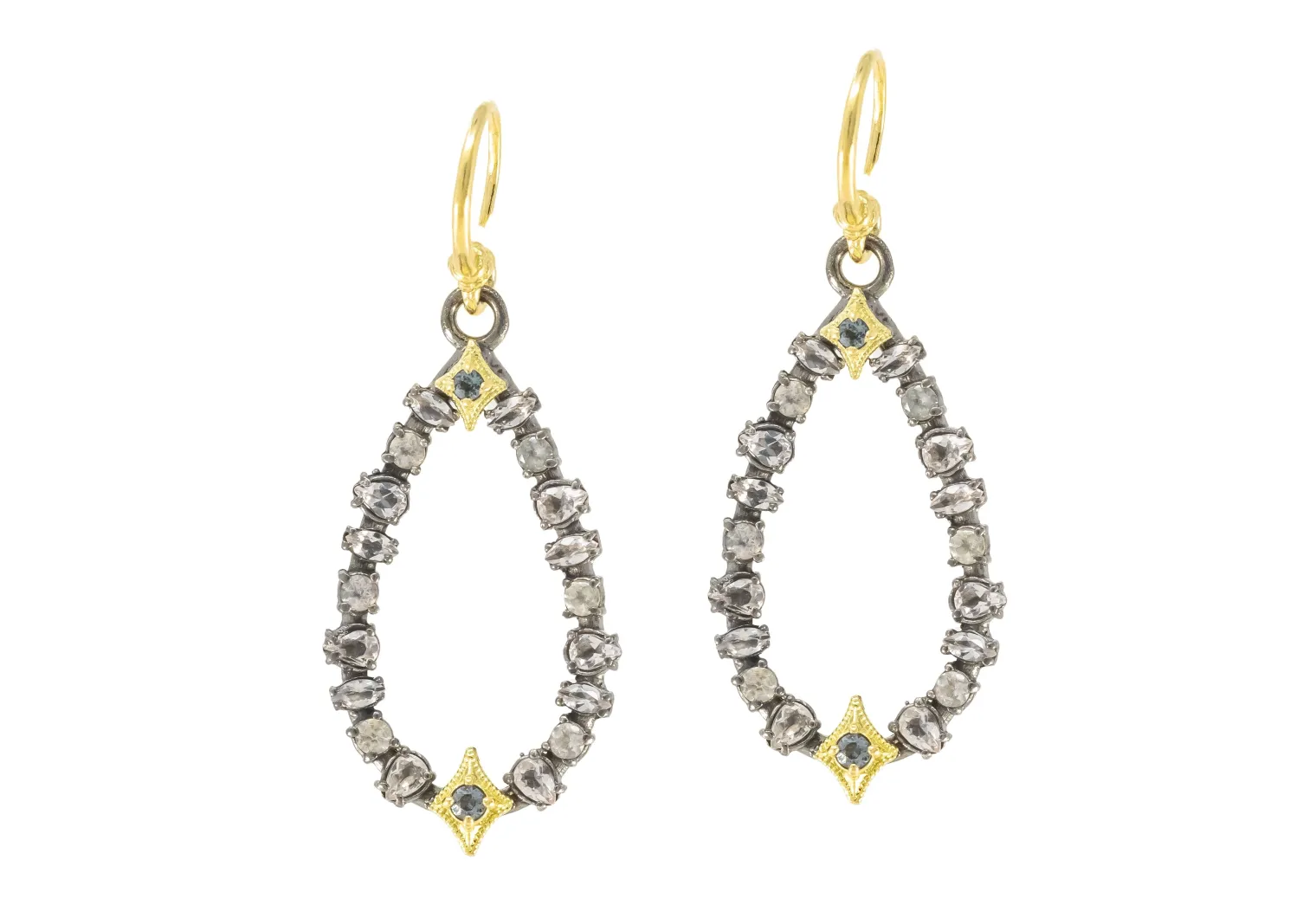 OPEN PEAR WHIT GREY SPINEL AND MORGANITE DROP EARRINGS