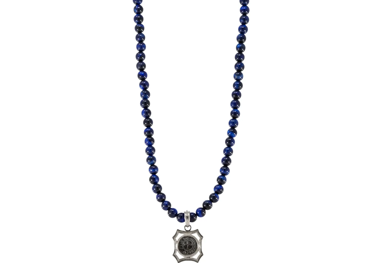 22" OPEN SHIELD ROUND WITH BLUE DARK LAPIS BEADS NECKLACE