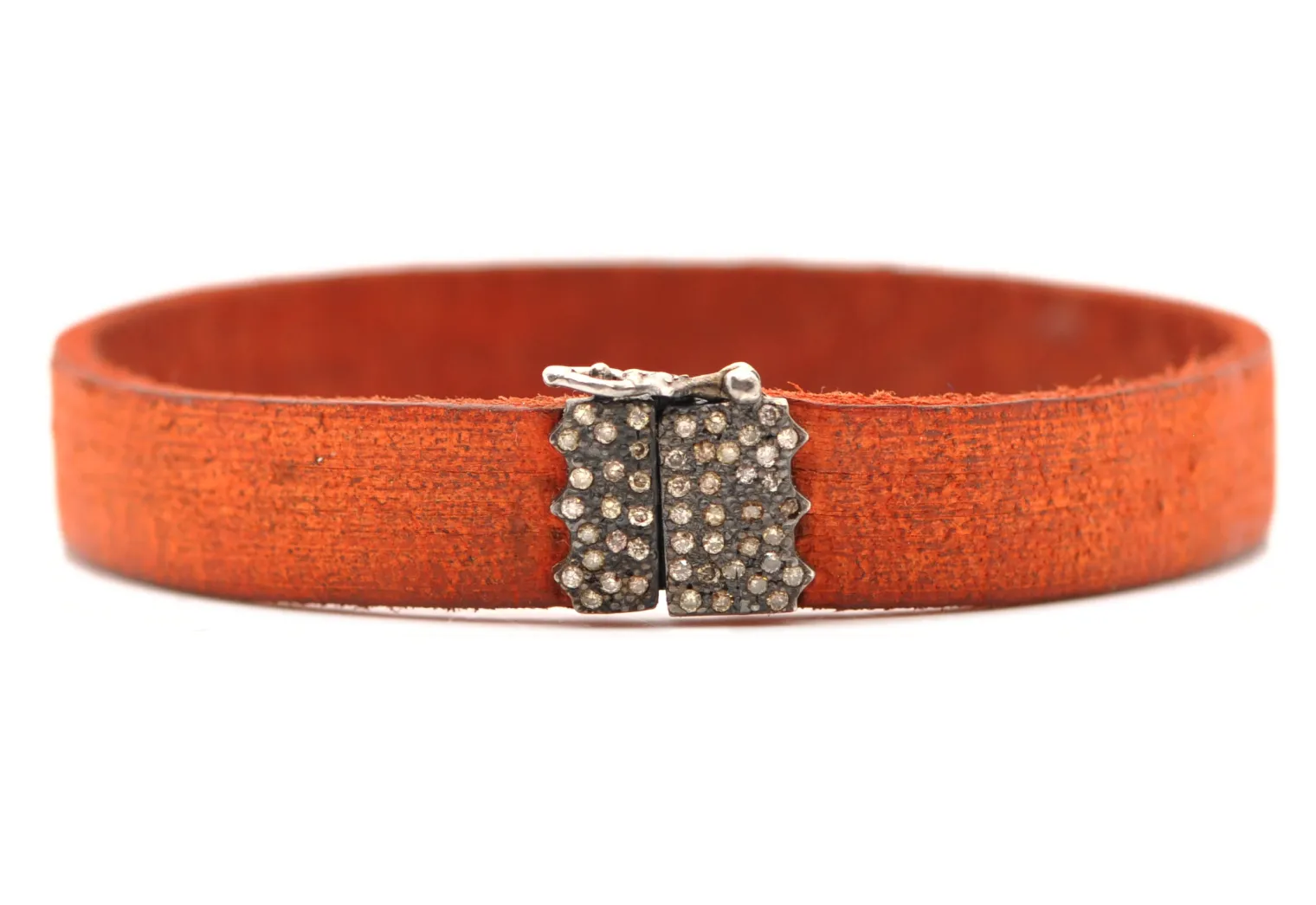 PAVE CLASP ORANGE LEATHER BRACELET
