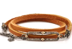 PAVE PAPERCLIP TRIPLE BROWN LEATHER WRAP BRACELET