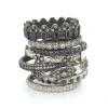 Pave Scroll Station Stack Band Ring