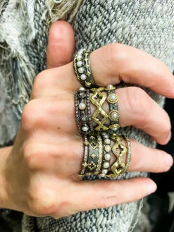 Pearl and Champagne Diamond Stack Band Ring