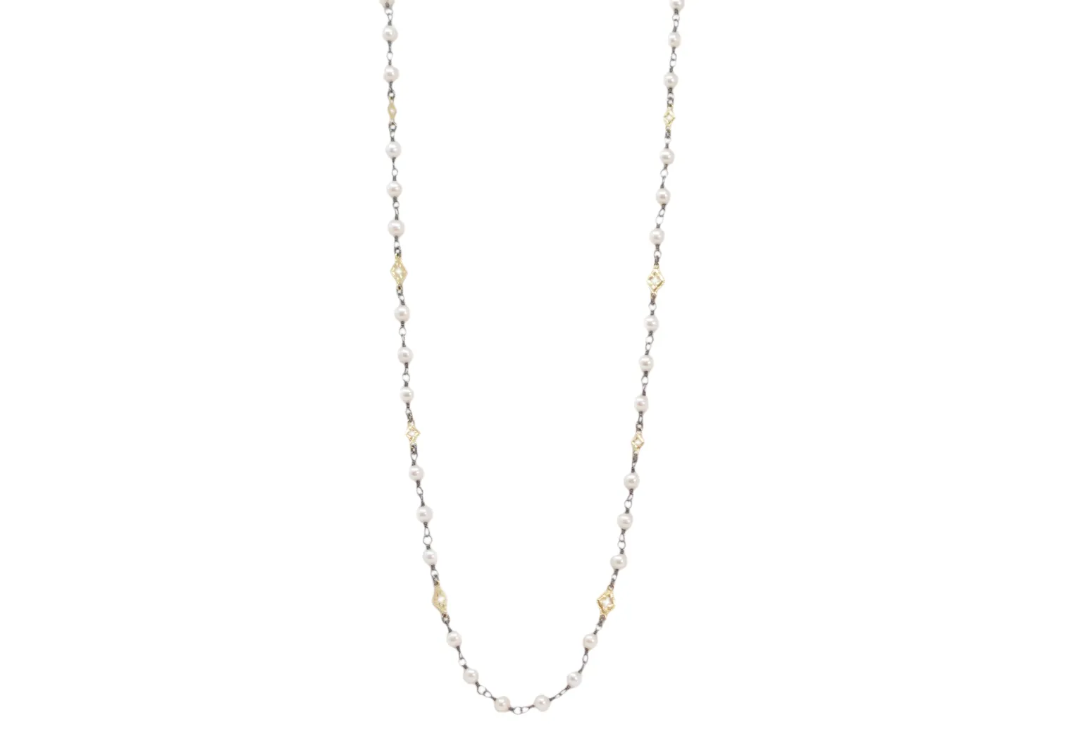 Pearl and Scroll Stations On Cable Chain Necklace
