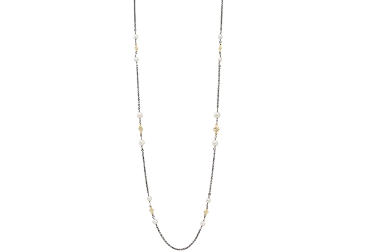Pearl and Scroll Stations On Cable Chain Necklace