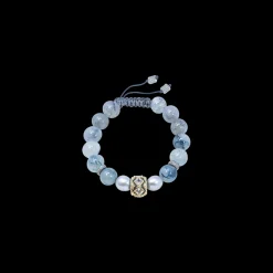 PEARL SILVER AND  BLUE RUTILATED BEADED PULL BRACELET