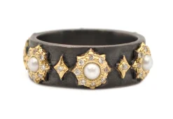 PEARL STARBURST STATIONS WIDE BAND RING